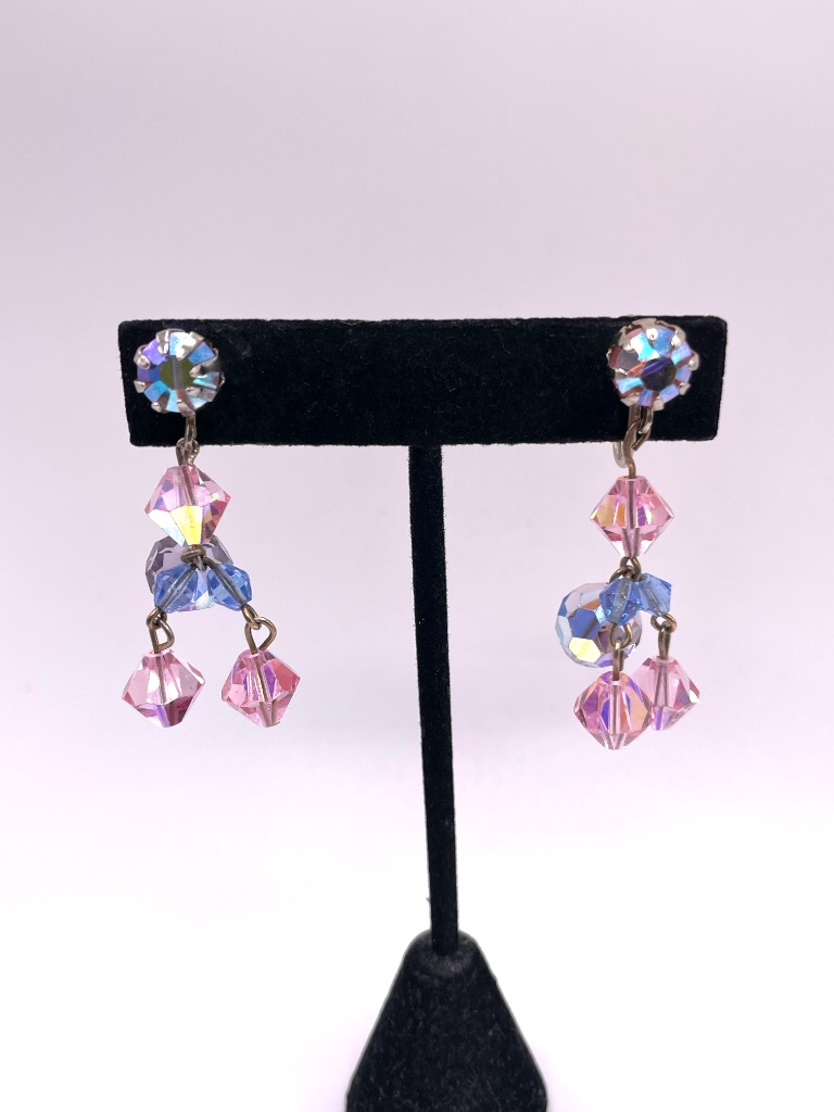 Vintage Upcycled Faceted Glass Crystal Clip-On Earrings